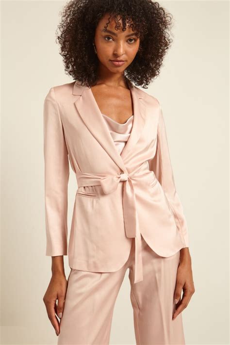 Blazer in raso con cintura, rosa cipria .